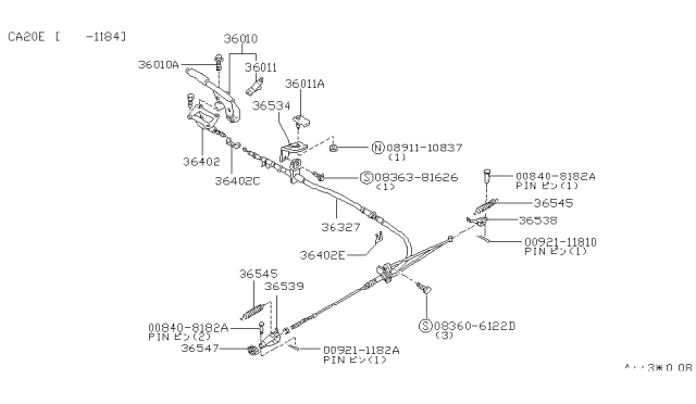 1985 Nissan 200SX Plate Cable Lock Diagram for 36406-01P00