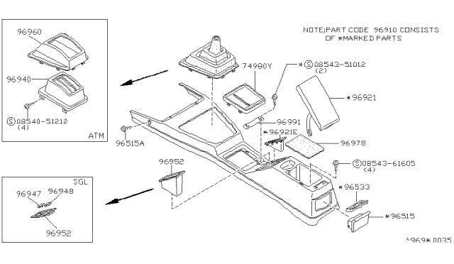 1984 Nissan 200SX Console Box-Floor Diagram for 96910-06F02