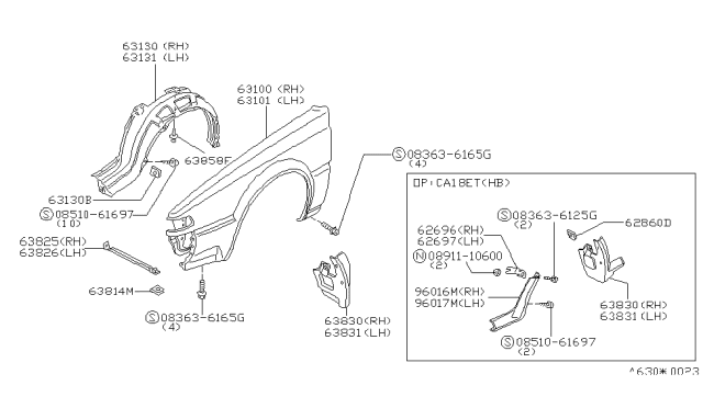 1988 Nissan 200SX Fender Front LH Diagram for 63101-32F30