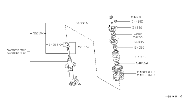 1988 Nissan 200SX Strut Mounting Insulator Assembly Diagram for 54320-01F00