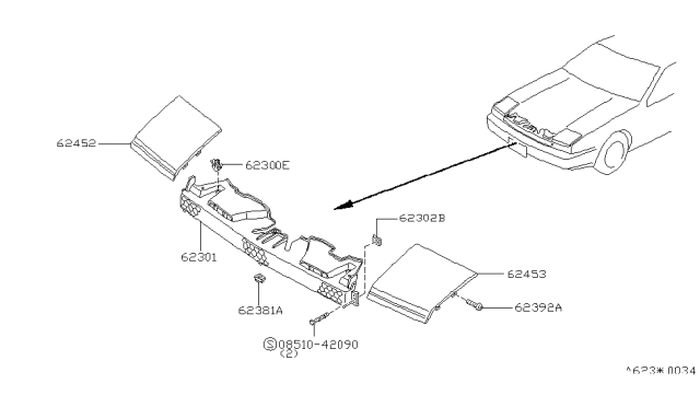 1986 Nissan 200SX Grille Radiator Diagram for 62310-01F25