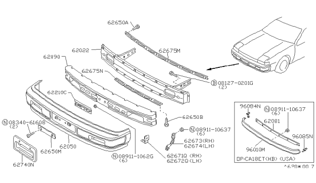 1986 Nissan 200SX Spoiler Air Diagram for 62240-18F00