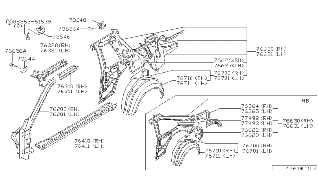 1987 Nissan 200SX Pillar Front RH Diagram for 76200-01F00