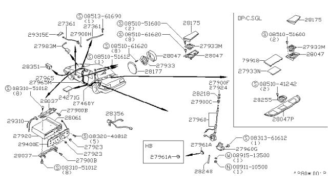 1987 Nissan 200SX Speaker Unit 6.5 Inch Front Diagram for 28156-51S00