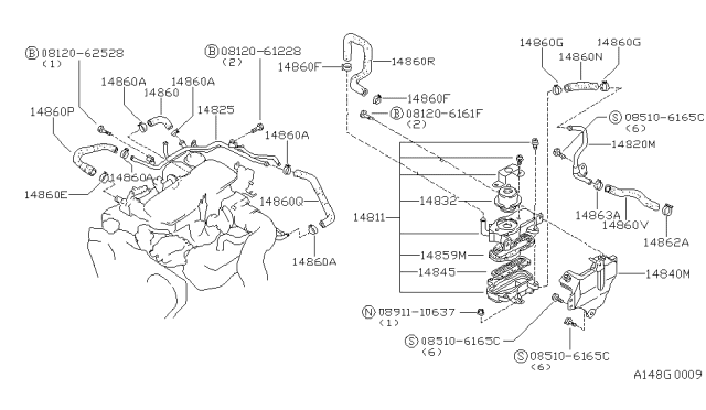 1986 Nissan 200SX Pipe Assembly EAI Diagram for 14821-32F01