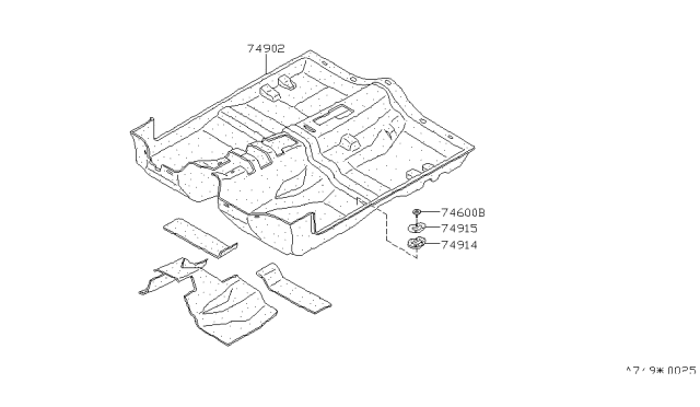 1988 Nissan 200SX Carpet-Floor Front Gray Diagram for 74902-27F10