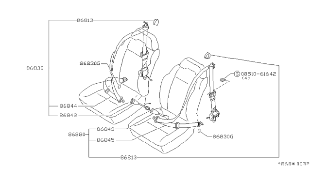 1987 Nissan 200SX Front Seat Belt Set, 3Point Diagram for 86840-32F12