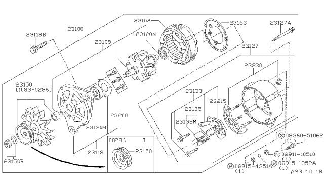 1986 Nissan 200SX Pulley Assy Diagram for 23150-26E10