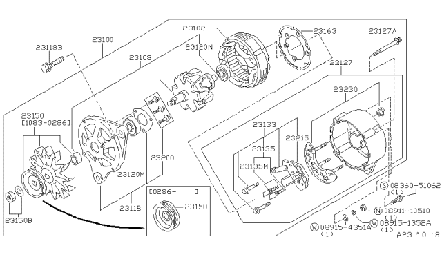 1984 Nissan 200SX ALTERNATOR Diagram for 23100-01F10