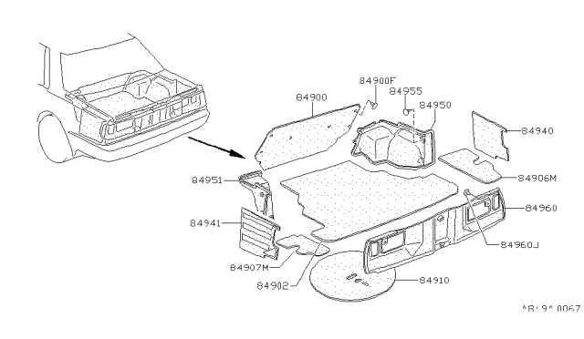 1988 Nissan 200SX Mat-Trunk Floor Diagram for 84902-30F00