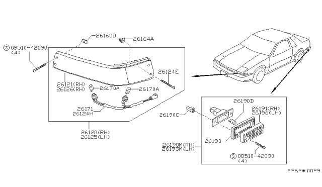 1986 Nissan 200SX Lens Rear Side Lp R Diagram for 26191-06F00