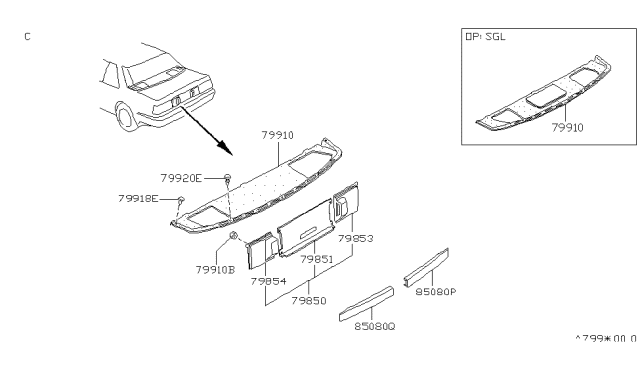 1987 Nissan 200SX Shield Sight Rear Bumper LH Diagram for 85231-31F00