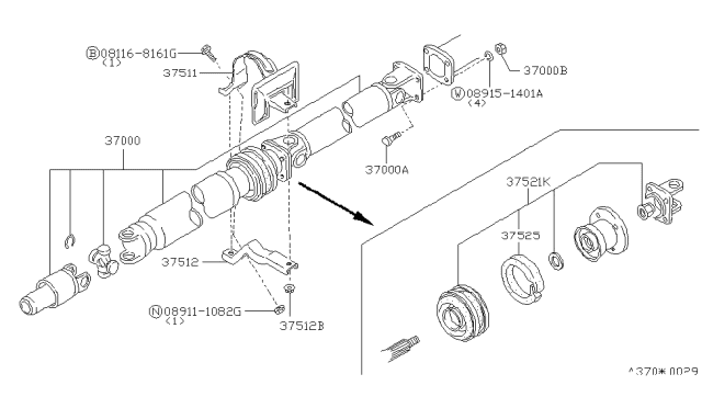 1988 Nissan 200SX Bracket Center Bear L Diagram for 37510-01F00