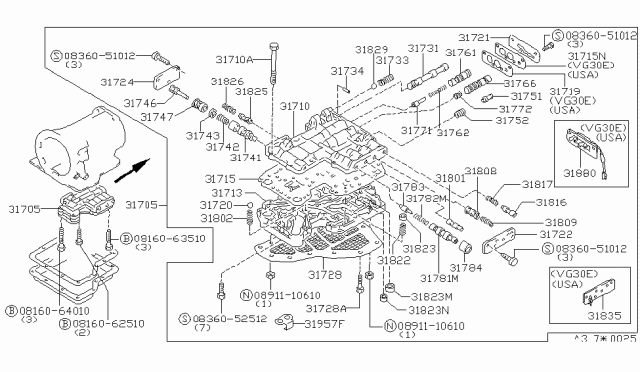 1986 Nissan 200SX Control Valve Assembly Diagram for 31705-X8604