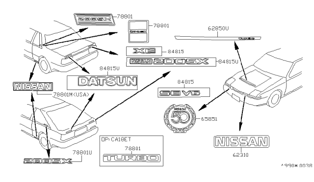 1986 Nissan 200SX Rear Label Black Diagram for 84898-28F00