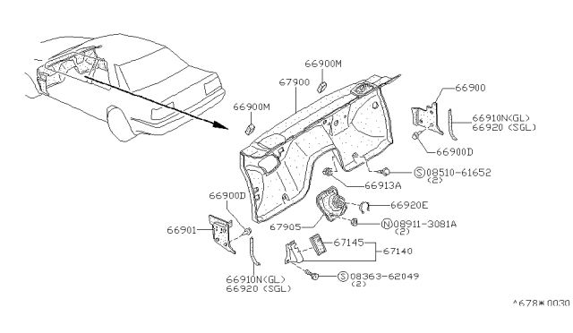 1986 Nissan 200SX FINISHER Dash Side Diagram for 66901-01F00