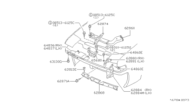 1987 Nissan 200SX Cover Splash HOODL Diagram for 62831-01F01