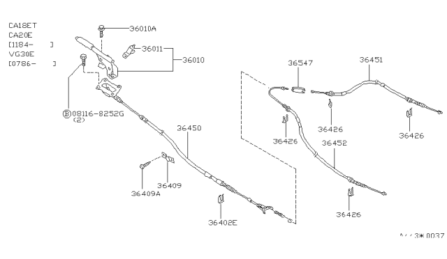 1986 Nissan 200SX Clip Cable Assembly Diagram for 36409-04F00