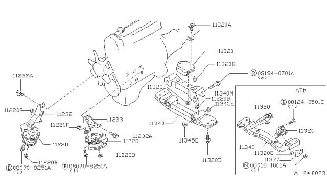 1984 Nissan 200SX Engine Mounting Member Assembly, Rear Diagram for 11340-01F02