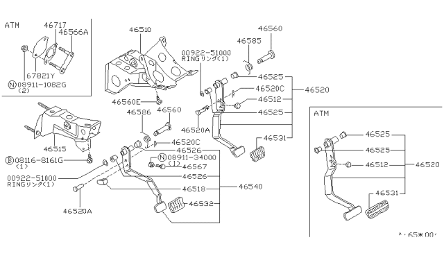 1988 Nissan 200SX Pedal Assy-Clutch Diagram for 46540-32F15