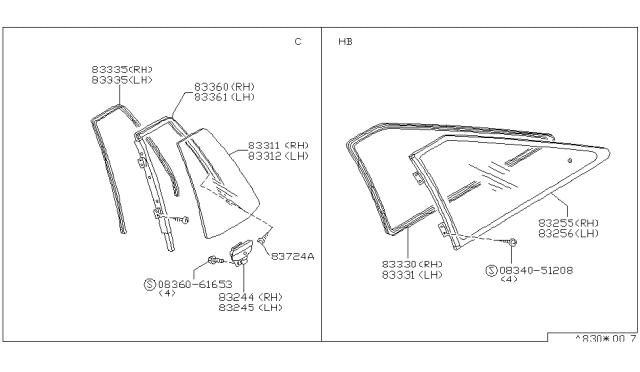 1987 Nissan 200SX Side Window Diagram