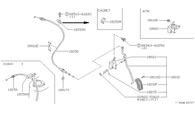 1987 Nissan 200SX Wire Assy-Accelerator Diagram for 18201-06F03