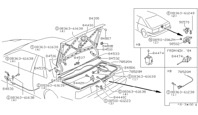 1988 Nissan 200SX Trunk Lid & Fitting Diagram