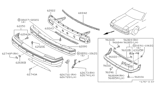 1988 Nissan 200SX Front Bumper FASCIA Diagram for 62022-30F25