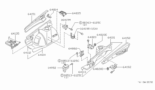 1986 Nissan 200SX Hood Ledge & Fitting Diagram