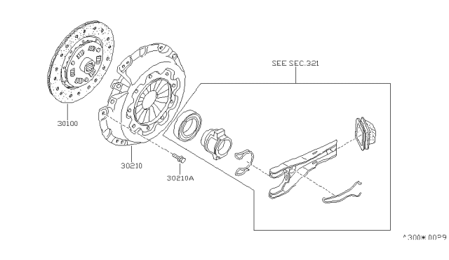 1988 Nissan 200SX Clutch Cover,Disc & Release Parts Diagram