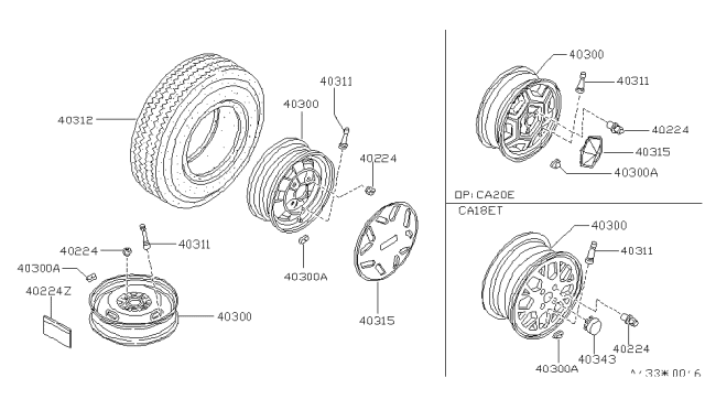 1986 Nissan 200SX Disc Wheel Cap Diagram for 40315-07F00