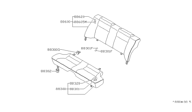 1986 Nissan 200SX Frame-Rear Seat Back Diagram for 88605-06F00