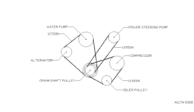 1987 Nissan 200SX Fan,Compressor & Power Steering Belt Diagram 1