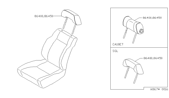 1986 Nissan 200SX HEADREST Front Seat Blue Rt Diagram for 86400-32F61