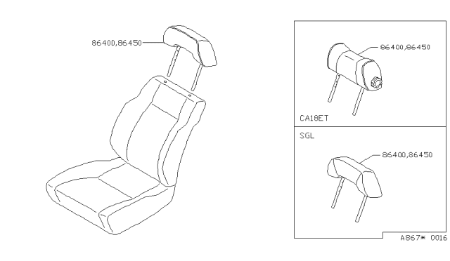 1988 Nissan 200SX HEADREST-Front Blue Diagram for 86400-32F65