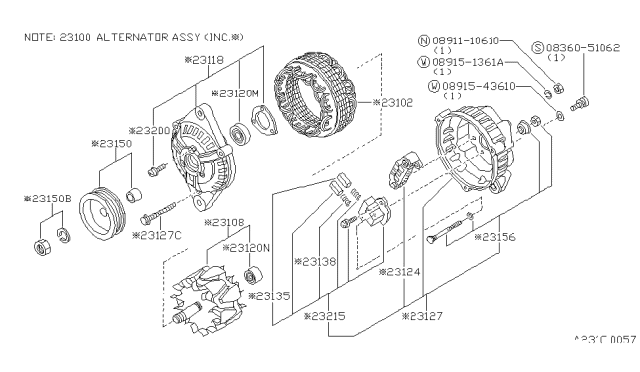 1986 Nissan 200SX Nut Set Diagram for 23156-04F10