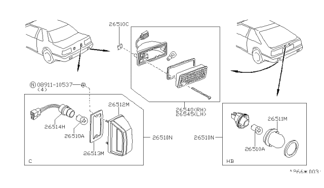 1987 Nissan 200SX Harness Diagram for 26519-01F00