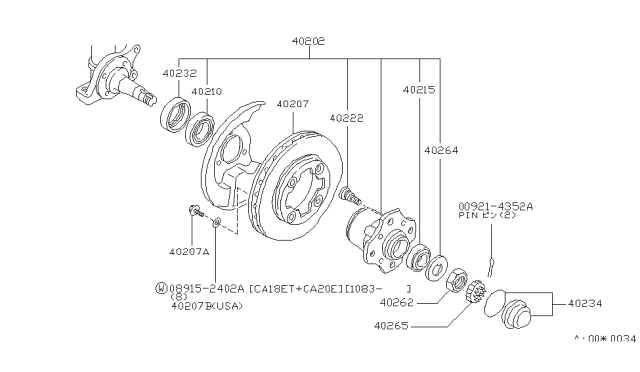 1987 Nissan 200SX Hub Assembly-Road Wheel Front Diagram for 40202-22P90