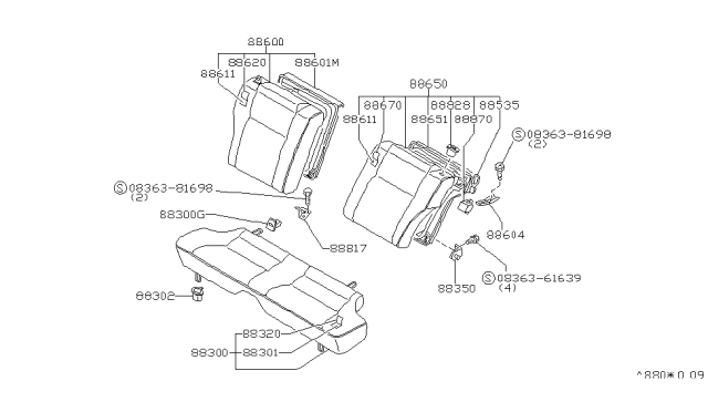 1988 Nissan 200SX Cushion Assembly-Rear Seat Blue Diagram for 88300-32F21