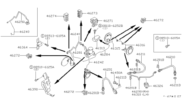 1987 Nissan 200SX Tube Brake Re LH Diagram for 46286-01F00