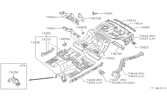 1987 Nissan 200SX Floor Side Trunk Diagram for 74531-01F00