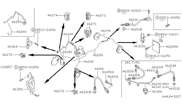 1986 Nissan 200SX Tube Brake Front LH Diagram for 46242-06F00