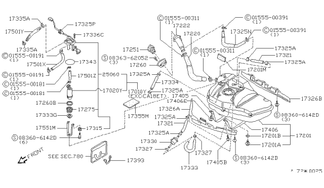 1987 Nissan 200SX Hose-Filler Diagram for 17228-01F00