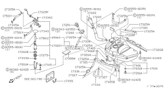 1987 Nissan 200SX Neck Assy-Filler Diagram for 17221-32F00