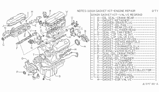 1986 Nissan 200SX Gasket-Valve REGRIND Diagram for 11042-06F27