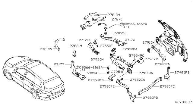 2014 Nissan Pathfinder Nozzle & Duct Diagram