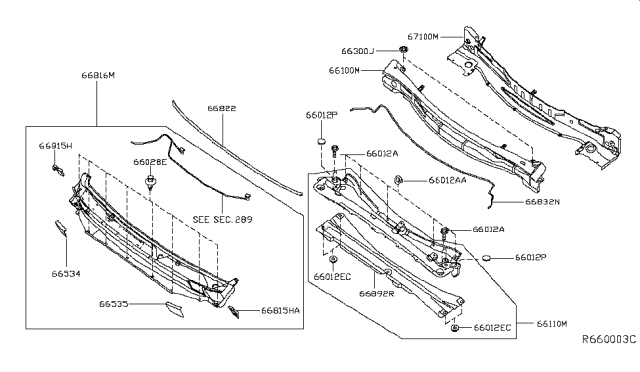 2014 Nissan Pathfinder Cowl Top & Fitting Diagram 1