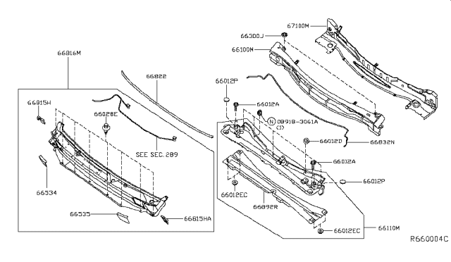 2014 Nissan Pathfinder Dash Assembly Upper Diagram for 67100-3JA0A