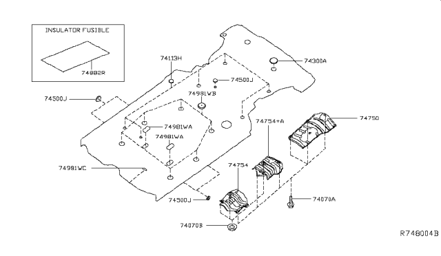 2014 Nissan Pathfinder INSULATOR Heat Front Floor Diagram for 74754-3JV0A