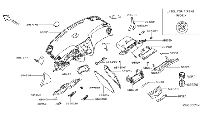 2014 Nissan Pathfinder Instrument Panel,Pad & Cluster Lid Diagram 2